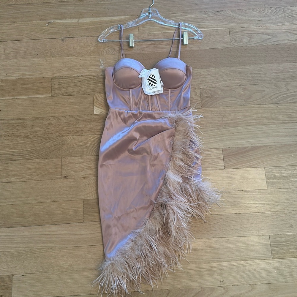 Pale pink feather split cocktail dress